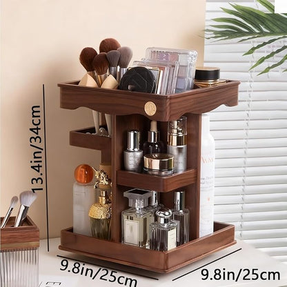360° Rotating Makeup Organizer, Spining Adjustable Wooden Vanity Storage - Image 2