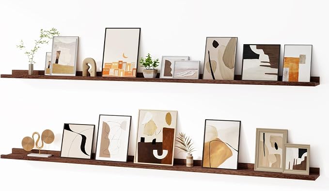 Floating Picture Ledge Shelves for Wall Set of 2, 72 Inches Picture Ledge Shelf by FunMemories