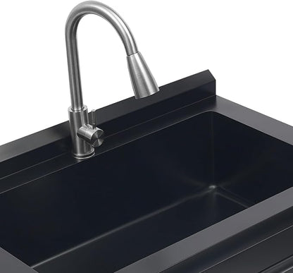 Stainless Steel Utility Sink, Free Standing Single Bowl Kitchen Sink - Image 4