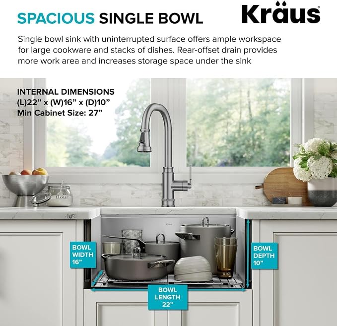KRAUS Kore 24-Inch Farmhouse Workstation 16 Gauge Single Bowl Stainless Steel - Image 4