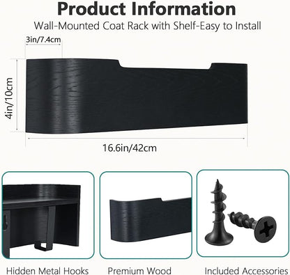 Coat Rack Wall Mount with Hidden Hooks Modern Key Holder Wood Entryway Hook - Image 3