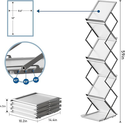 6 Pockets Foldable Aluminum Magazine Rack - Image 2