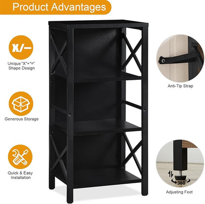 Small Bookshelf, 4 Tier Industrial Bookcase - Image 6