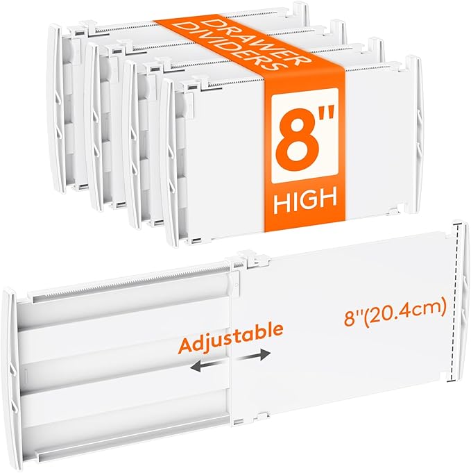 Lifewit 8" High 4 Pack Deep Drawer Dividers, 13.8-22.5" Adjustable Dresser by Lifewit