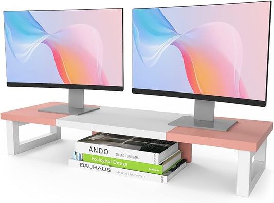 WESTREE Dual Monitor Stand Riser, Wood and Steel Monitor Stand Riser, Computer by WESTREE