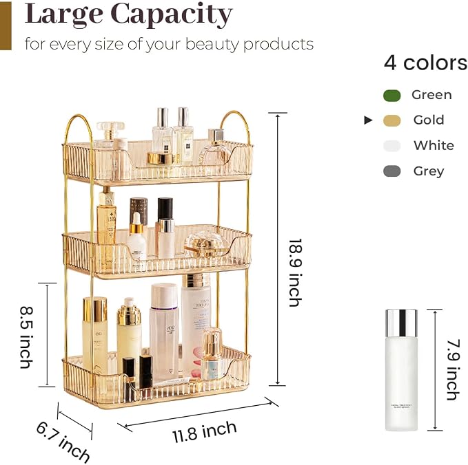Bathroom Counter Organizer Countertop, 3 Tier Makeup Perfume Shelf Storage - Image 3