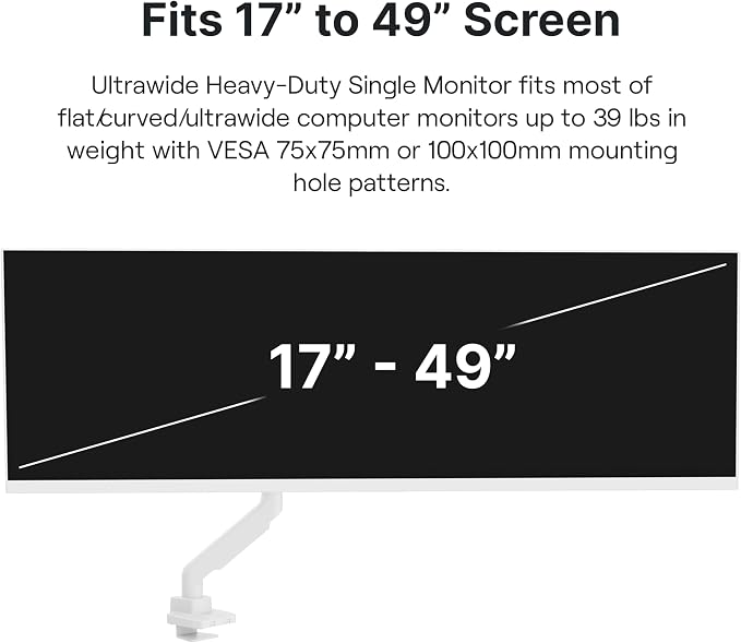 Pixio PS2S White Ultrawide Heavy-Duty Premium Single Monitor Arm Stand Desk - Image 2