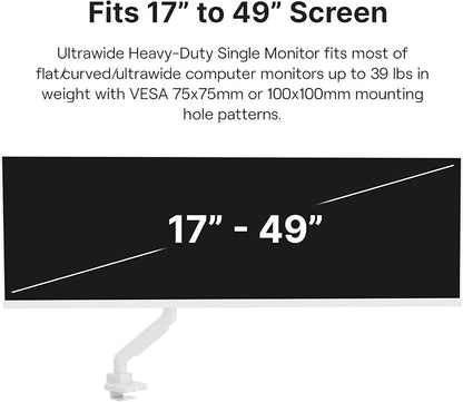 Pixio PS2S White Ultrawide Heavy-Duty Premium Single Monitor Arm Stand Desk - Image 2