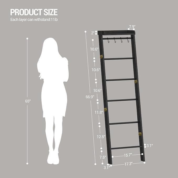 Blanket Ladder Shelf, Decorative Quilt Rack, 7-Tier Farmhouse Ladder Holder - Image 2