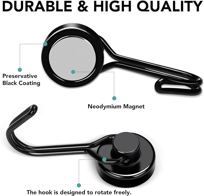 MIKEDE 12 Pack Magnetic Hooks, 40Lbs Heavy Duty Neodymium Magnet Hooks Black - Image 5