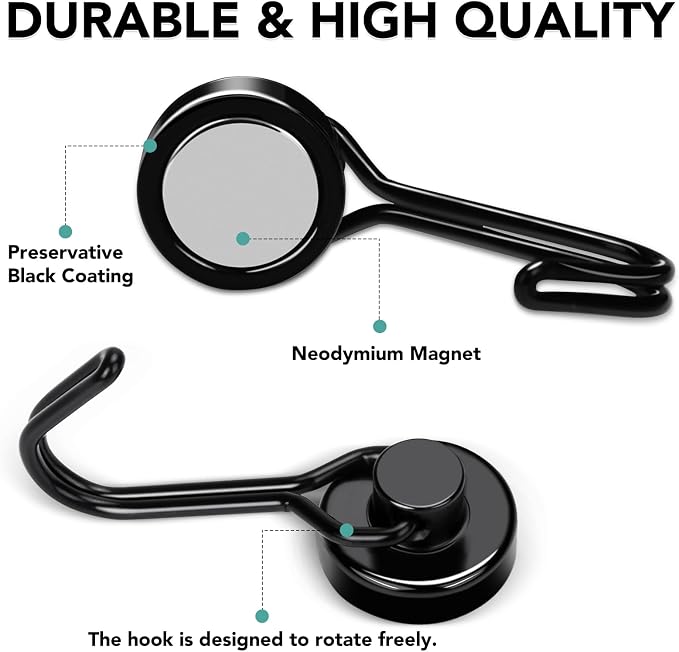 MIKEDE Strong Magnetic Hooks, 40LBS Black Swivel Swing Hooks Heavy Duty - Image 3