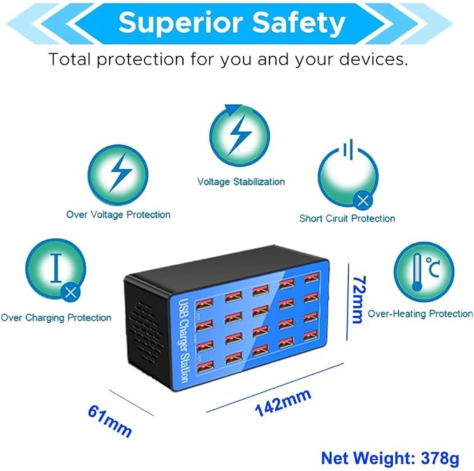 100W 20-Port Multi-Device USB Charging Station - Image 2