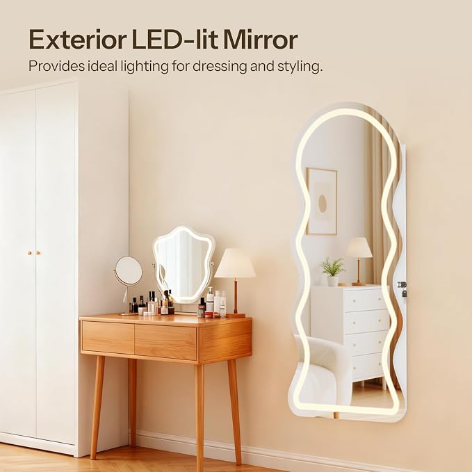 HOOBRO LED Mirror Jewelry Cabinet, Wall/Door Mounted Jewelry Organizer - Image 5