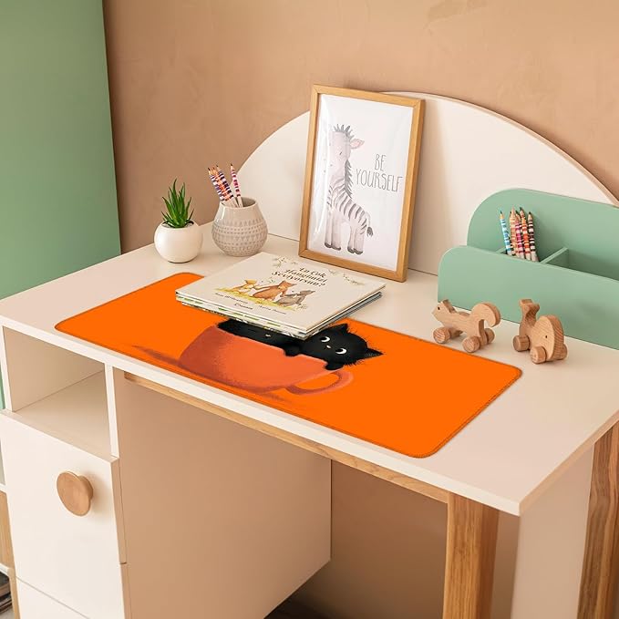 Large Cute Black Cat Mouse Pad, Extended Desk Mat - Image 3