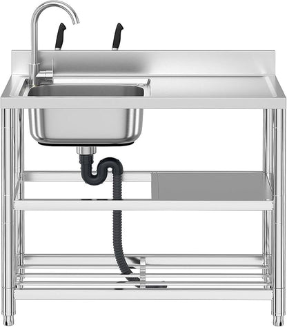 Free Standing Stainless-Steel Single Bowl Commercial Restaurant Kitchen Sink - Image 5