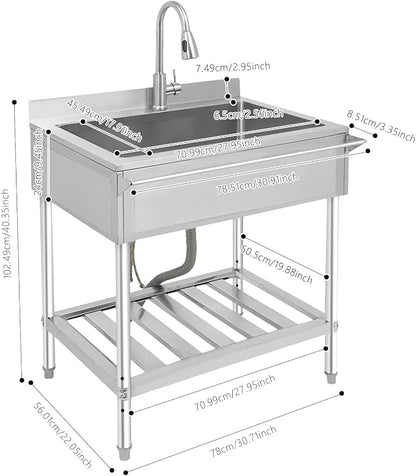 Stainless Steel Utility Sink, Free Standing Single Bowl Kitchen Sink - Image 5