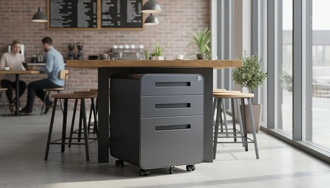 Modern 3-Drawer Mobile File Cabinet, Dark Grey Metal Filing Cabinet - Image 7