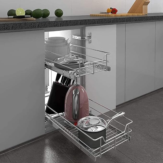 2 Tier Pull Out Cabinet Organizer 18" W X 22" D, Slide Out Drawers - Image 7