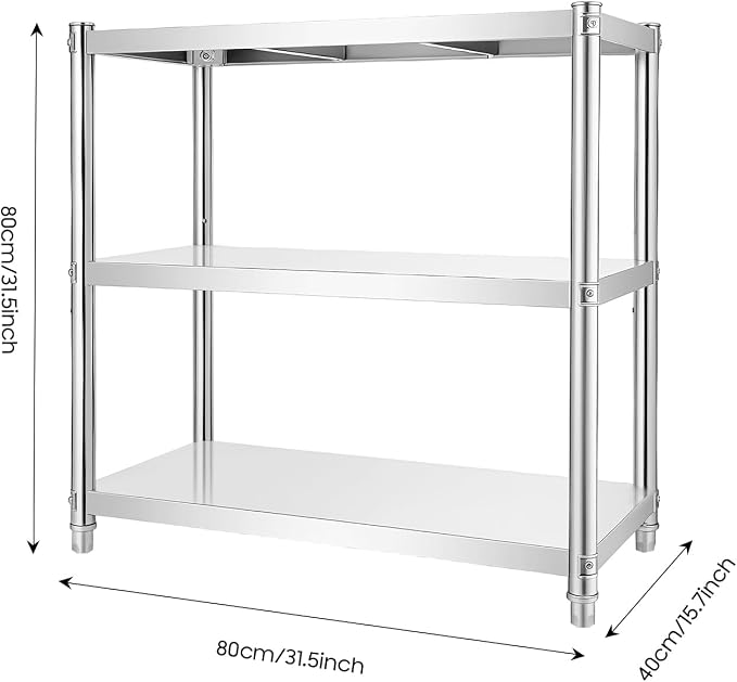 Metal Work Table, 3 Tier Kitchen Storage Rack, Stainless Steel Shelving Unit - Image 2