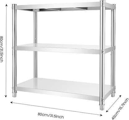 Metal Work Table, 3 Tier Kitchen Storage Rack, Stainless Steel Shelving Unit - Image 2