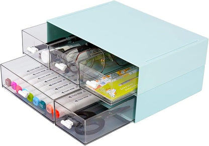 Desktop Organiser with 5 Drawers, Stackable Plastic Storage Box on Desk by OSteedWares