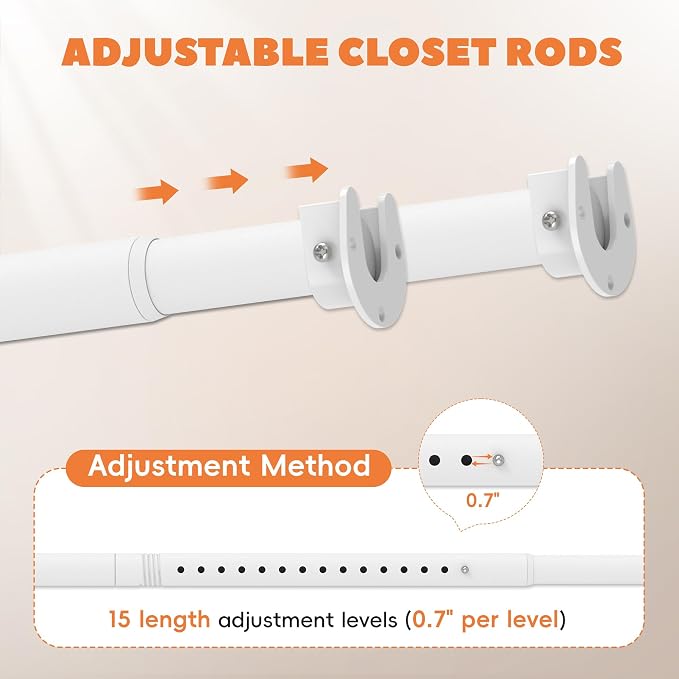 Closet Rod 50-87 Inches, Adjustable Heavy Duty Metal White Closet Rods - Image 5
