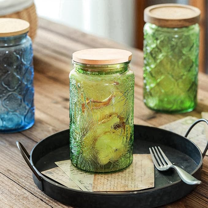 ANSQU Green Glass Canister Jars, 34oz Candy Jars - Image 3