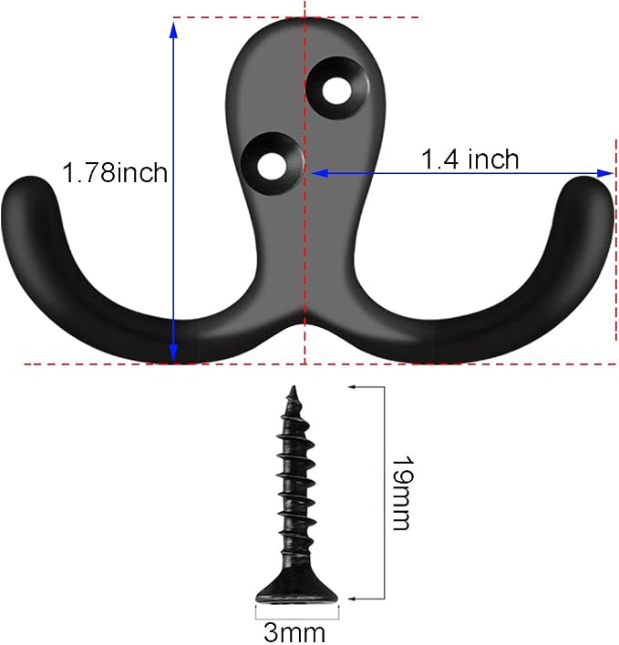 IBosins 10 Pack Heavy Duty Double Prong Coat Hooks Wall Mounted - Image 2