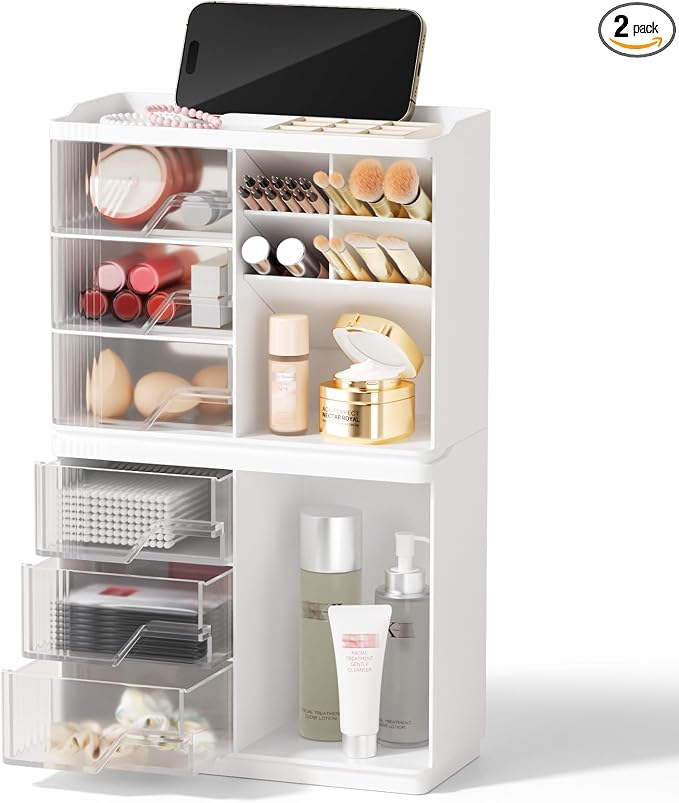 Small Makeup Organizer with Drawers, Stackable Bathroom Couneter Organizer with by Unknown