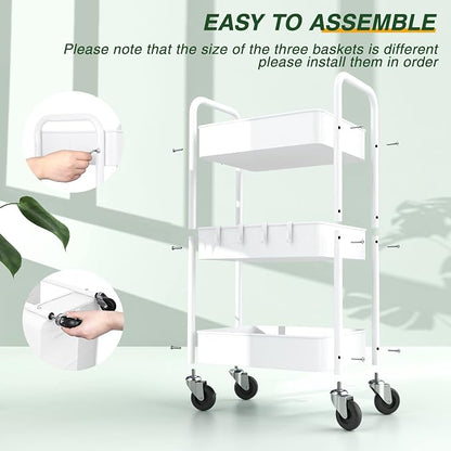 LEHOM 3 Tier Rolling Utility Cart, Metal Trolley Cart - Image 7