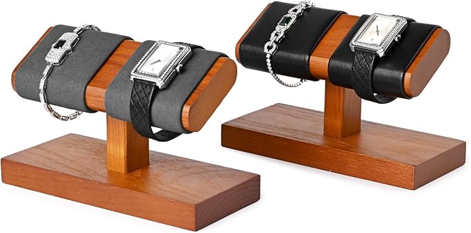 Oirlv Solid Wood Double Watch Display Stand Watch Bracelet Organizer（Grey） - Image 4