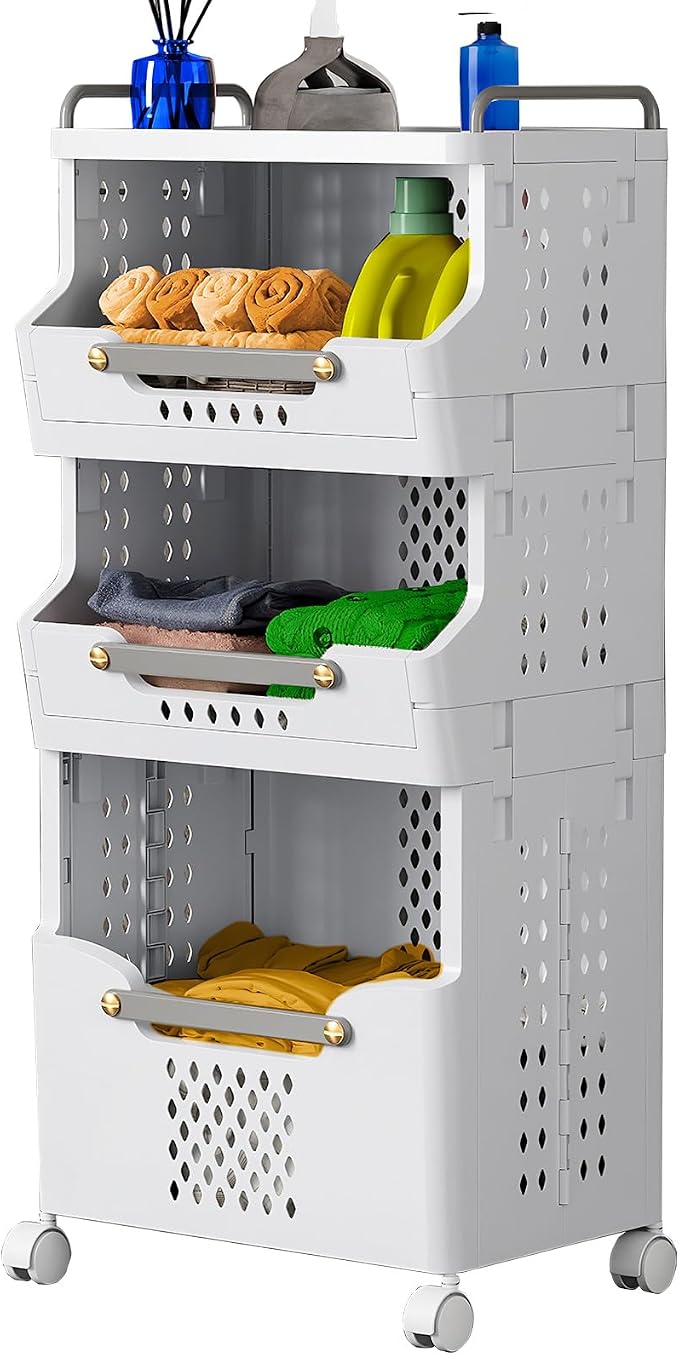 Laundry Basket with Wheels, Rolling Folding Laundry Hamper, Utility cart by pupustar