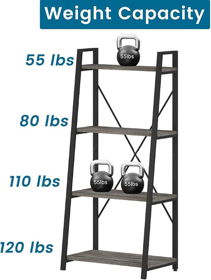 BON AUGURE Ladder Bookshelf, 4 Tier Ladder Shelf Bookcase, Wood Leaning Book - Image 4