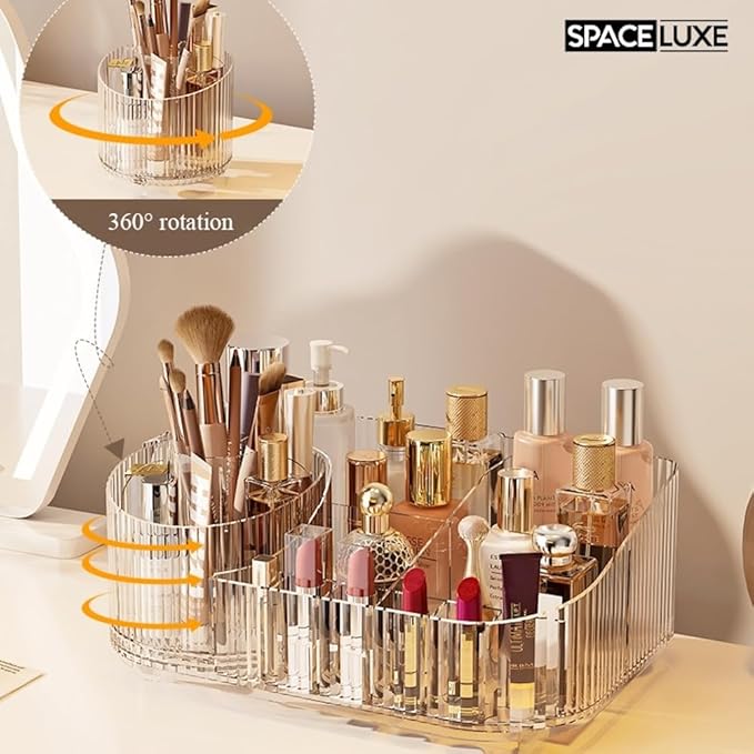Makeup Organizer with Drawers and 360° Rotating Brush Holder, Large Capacity - Image 3
