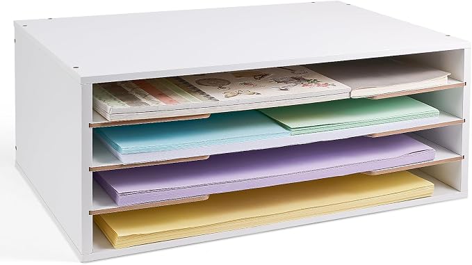 12x18 Construction Paper Organizer, 4-Tiers Paper Storage Shelf, Wooden Desk by Yumkfoi