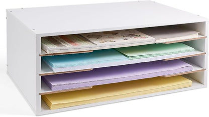 12x18 Construction Paper Organizer, 4-Tiers Paper Storage Shelf, Wooden Desk by Yumkfoi