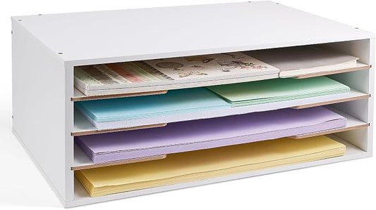 12x18 Construction Paper Organizer, 4-Tiers Paper Storage Shelf, Wooden Desk by Yumkfoi