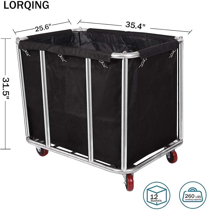 12 Bushels Laundry Cart Commercial/Home, Heavy Duty Large Stainless Steel - Image 2