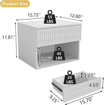 Vibe & Dine Floating Nightstand Set of 2, Wall Mounted Night Stand - Image 2