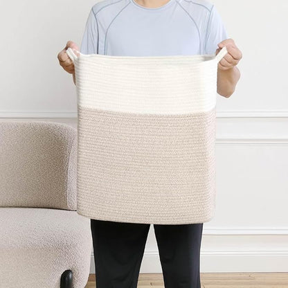 Tall Laundry Basket With Handles, Woven Cotton Rope Big Laundry Hamper Sorters - Image 2