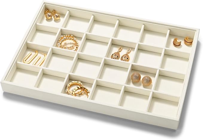 24 Grids Microfiber Jewelry Trays Ring Earrings Organizer Tray Stackable - Image 2