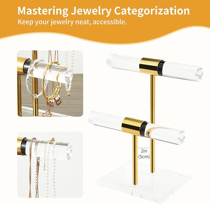 Acrylic Bracelet Holder, Necklace Holder Display Stand, 2 Tier T-Bar Jewelry - Image 4