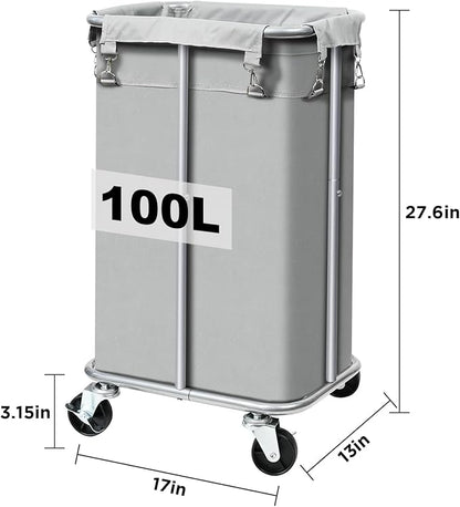 Laundry Basket with Wheels, Rolling Laundry Hamper with Removable Bag, 100L - Image 7