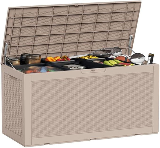 100 Gallon Waterproof Large Resin Deck Box, Lockable Storage Container by GGYI