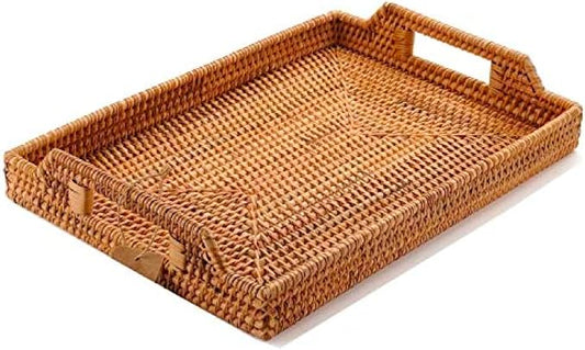 Hand-Woven Rattan Serving Tray by YANGQIHOME