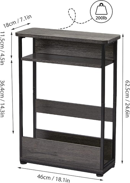 Vintage Narrow Side Table with Storage Shelf, 3 Tier Slim End Table Modern Sofa - Image 3