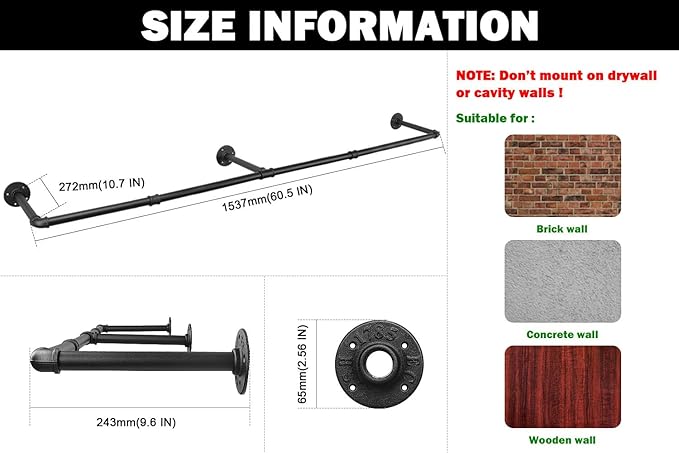 Livabber Industrial Pipe Clothes Rack, Heavy Duty Detachable Iron Garment Rack - Image 2
