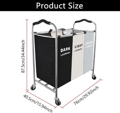 Laundry Sorter 3 Section, 240L Large Laundry Cart - Image 5
