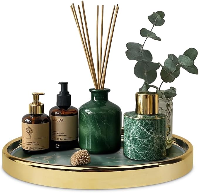 Makeup Perfume Organizer Round Bathroom Vanity Tray Decorative Dresser Tray by Decor+Trends