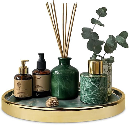 Makeup Perfume Organizer Round Bathroom Vanity Tray Decorative Dresser Tray by Decor+Trends